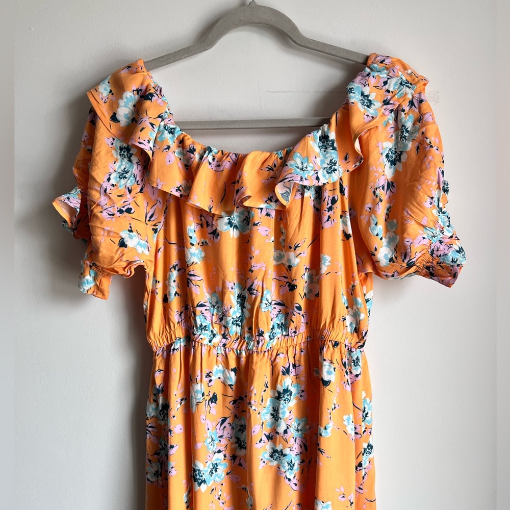Vero Moda Marigold Yellow Floral Off Shoulder Ruffle Maxi Dress Large - Picture 6 of 13
